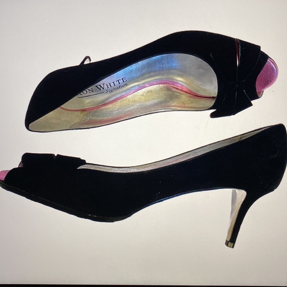 Ron White Gorgeous Black Suede Shimmering Pink Bow Shoes Made in Italy 🇮🇹 - Picture 3 of 15